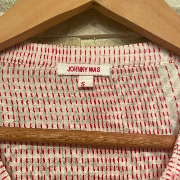 Johnny Was S Embroidered Beaded Top | Red Boho Tunic Peasant Blouse + Pockets - Picture 6 of 12